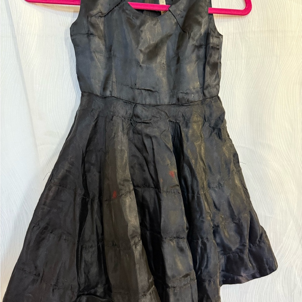 Vtg 1950s Handmade Black Taffeta Child Dress w/ Tulle Ruffles Costume Retro Prop